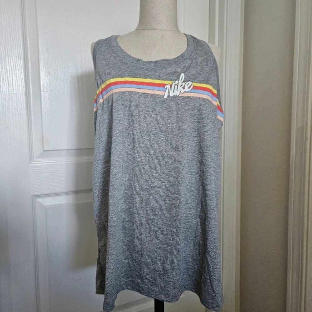 Nike Gray Tank Top with Rainbow Stripes Large
